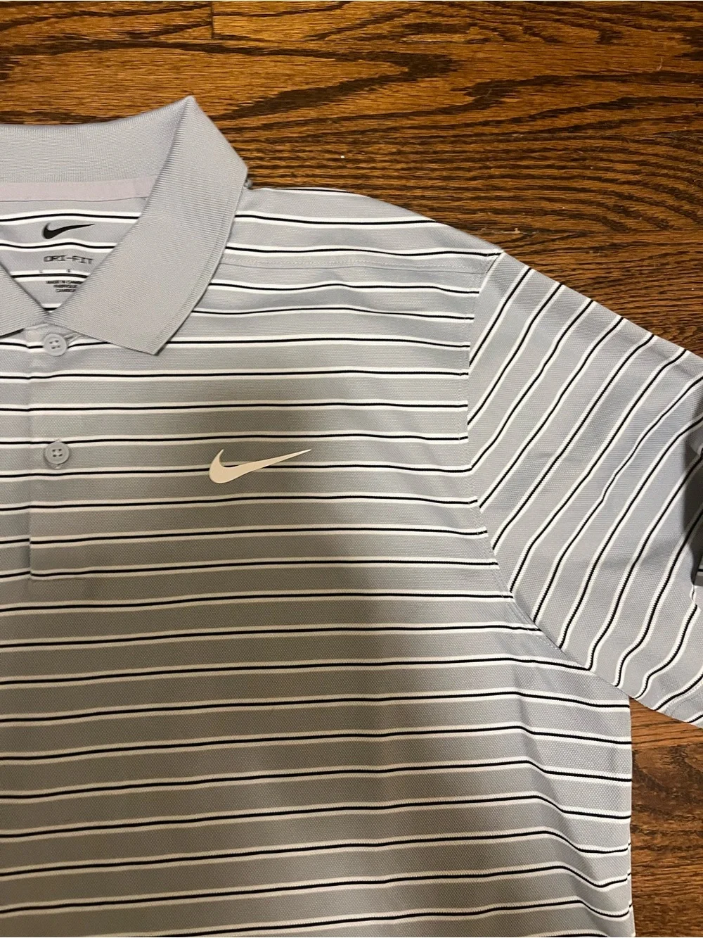 Nike Men’s Light Gray and White Striped Polo